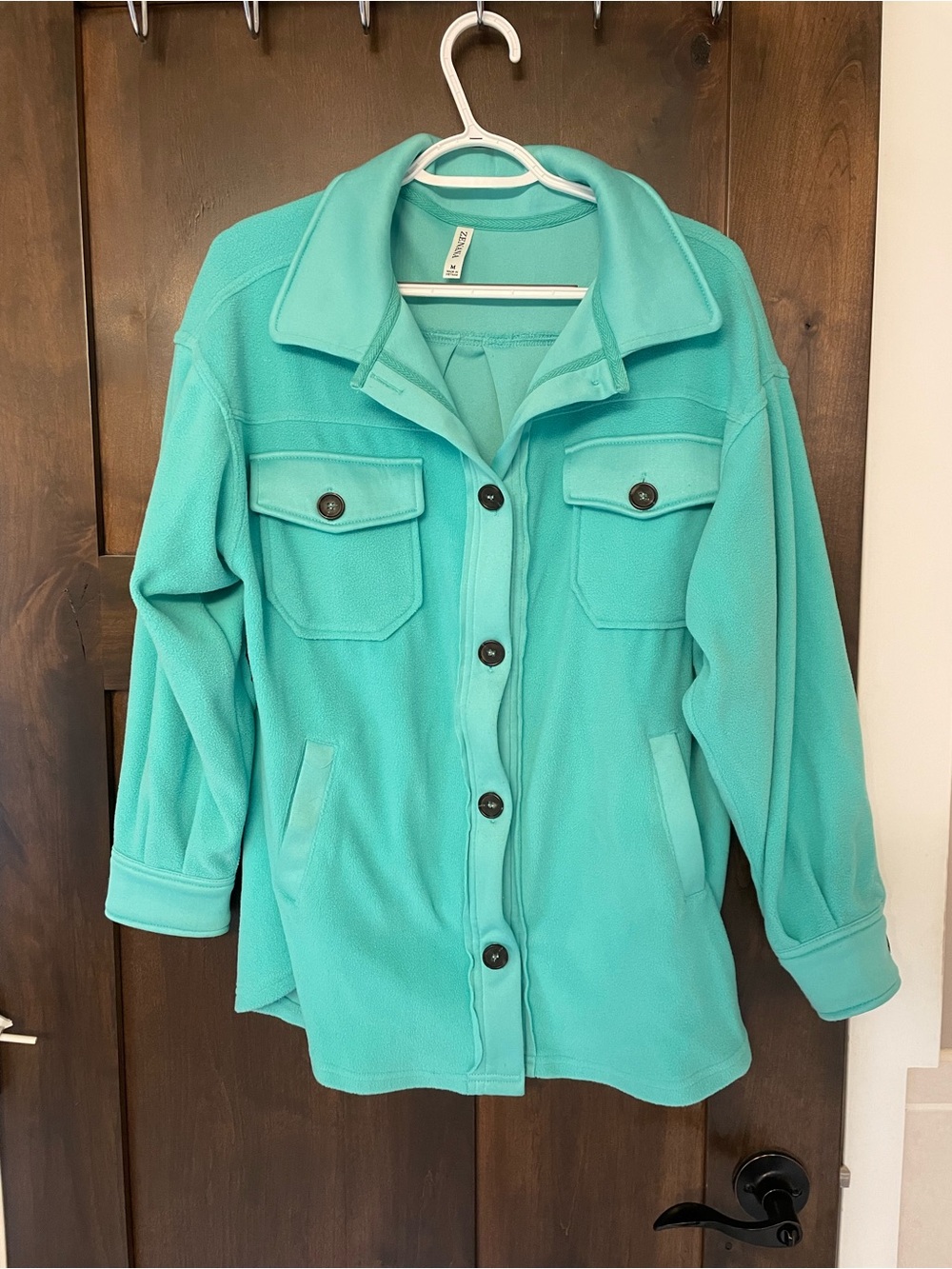Button-Front Turquoise Shacket Jacket